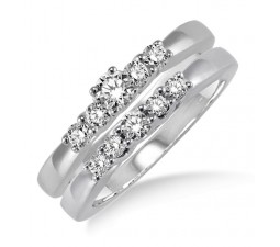 0.50 Carat Elegant 5 stone Bridal Set with Round Cut Diamond in 10k White Gold