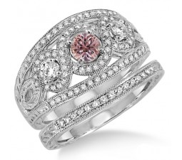 2 Carat Morganite & Diamond Trilogy set Ring on 10k White Gold