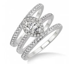 2.00 carat Antique Trio set Halo Ring with Marquise Cut diamond in 10k White Gold