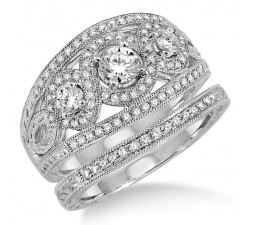 2.00 carat Antique Trilogy set Ring with Round Cut diamond in 10k White Gold