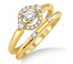 0.50 Carat Elegant Flower Halo Bridal Set with Round Cut Diamond in 10k Yellow Gold