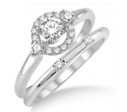 0.50 Carat Elegant Flower Halo Bridal Set with Round Cut Diamond in 10k White Gold