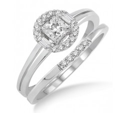 0.50 Carat Elegant Halo Bridal Set with Princess Cut Diamond in 10k Yellow Gold