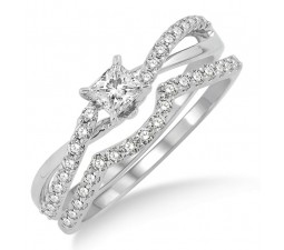 1.00 Carat Bridal Set with Round Cut Diamond in 10k White Gold