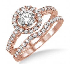 1.00 carat Antique Floral Halo Bridal set with Round Cut diamond in 10k Rose Gold