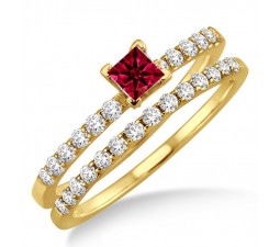 1.25 Carat Ruby & Diamond Bridal Set  on 10k Yellow Gold