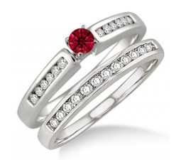 1.25 Carat Ruby & Diamond Affordable Bridal Set  on 10k White Gold