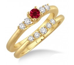 1.25 Carat Ruby & Diamond Affordable Bridal Set  on 10k Yellow Gold