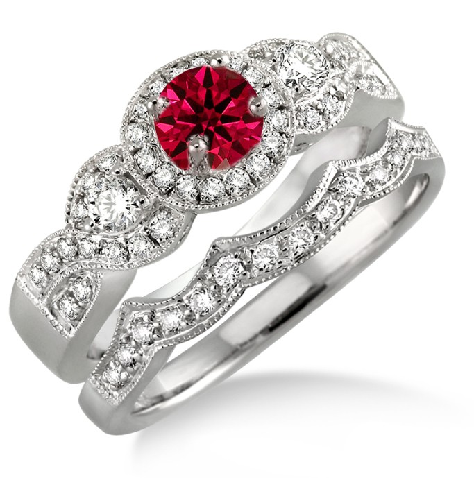 ruby and diamond wedding set
