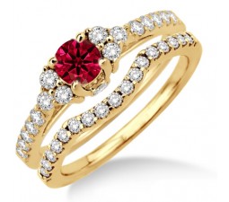1.5 Carat Ruby & Diamond Bridal set  on 10k Yellow Gold