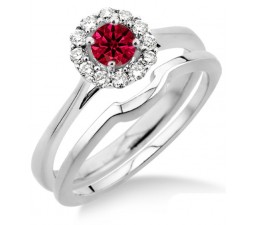 1.25 Carat Ruby & Diamond Bridal set Halo  on 10k White Gold