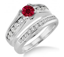 1.25 Carat Ruby & Diamond Bridal Set  on 10k White GoldRHJGJoct410