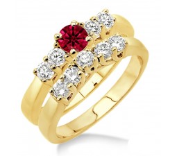 1.5 Carat Ruby & Diamond Five Stone Bridal Set  on 10k Yellow Gold