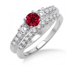 1.5 Carat Ruby & Diamond Trilogy Bridal set  on 10k White Gold