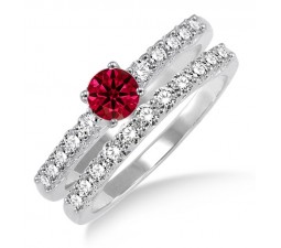 1.5 Carat Ruby & Diamond Elegant Bridal Set  on 10k White Gold