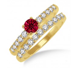 1.5 Carat Ruby & Diamond Elegant Bridal Set  on 10k Yellow Gold