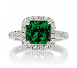 1.5 Carat Cushion Cut Emerald Halo Engagement Ring for Women on 10k White Gold