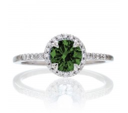 1.5 Carat Round Cut Emerald Halo Classic Diamond Engagement Ring on 10k White Gold