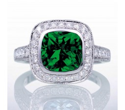 1.5 Carat Cushion Cut Emerald and Diamond Halo Vintage Engagement Ring for Women on 10k White Gold