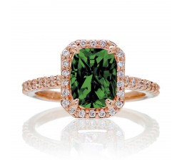 1.5 Carat Emerald Cut Emerald and Diamond Halo Engagement Ring on 10k Rose Gold