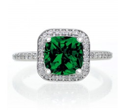 1.5 Carat Princess Cut Emerald Classic Halo Engagement Ring on 10k White Gold