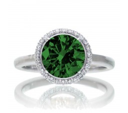 1.25 Carat Round Cut Classic Halo Emerald and Diamond Engagement Ring on 10k White Gold