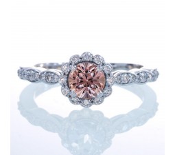 1.5 Carat Round Cut Emerald and Diamond Flower Vintage Designer Engagement Ring on 10k White Gold