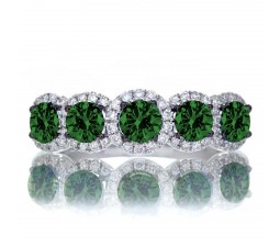 1.5 Carat round cut Classic five stone Emerald and white diamond Wedding band on 10k White Gold