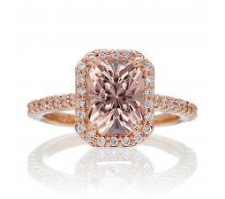 1.5 Carat Emerald Cut Emerald and Diamond Halo Engagement Ring on 10k Rose Gold