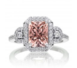 3 Carat Emerald Cut Emerald and White Diamond Halo Engagement Ring on 10k White Gold