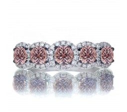 1.5 Carat round cut Classic five stone Emerald and white diamond Wedding band on 10k White Gold