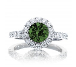 1.5 Carat Round Classic Halo Emerald and Diamond Engagment ring on 10k White Gold