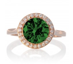 1.25 Carat Round Halo Classic Diamond and Emerald Engagement Ring on 10 Rose Gold
