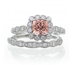 2 Carat Princess Cut Emerald and Diamond Wedding Ring set on 10k White Gold
