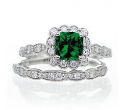 2 Carat Princess Cut Emerald and Diamond Wedding Ring set on 10k White Gold