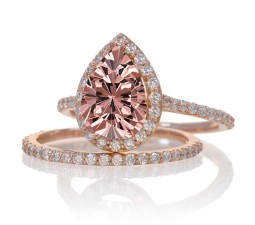 2 Carat Emerald and Diamond Halo Bridal Ring Set on 10k Rose Gold