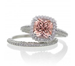 2.5 Carat Cushion Cut Designer Emerald and Diamond Halo Wedding Ring Set on 10k White Gold