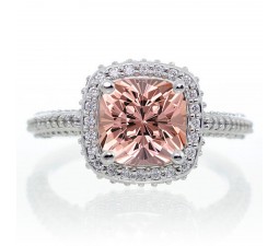 1.5 Carat Cushion Cut Designer Emerald and Diamond Halo Engagement Ring on 10k White Gold
