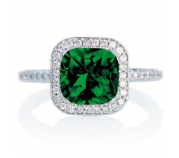 1.5 Carat Cushion Cut Classic Emerald and diamond Halo Multistone Engagement Ring on 10k White Gold
