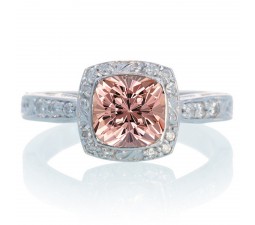 1.5 Carat Round Vintage Moraganite and Diamond Halo Wedding Ring  on 10k White Gold