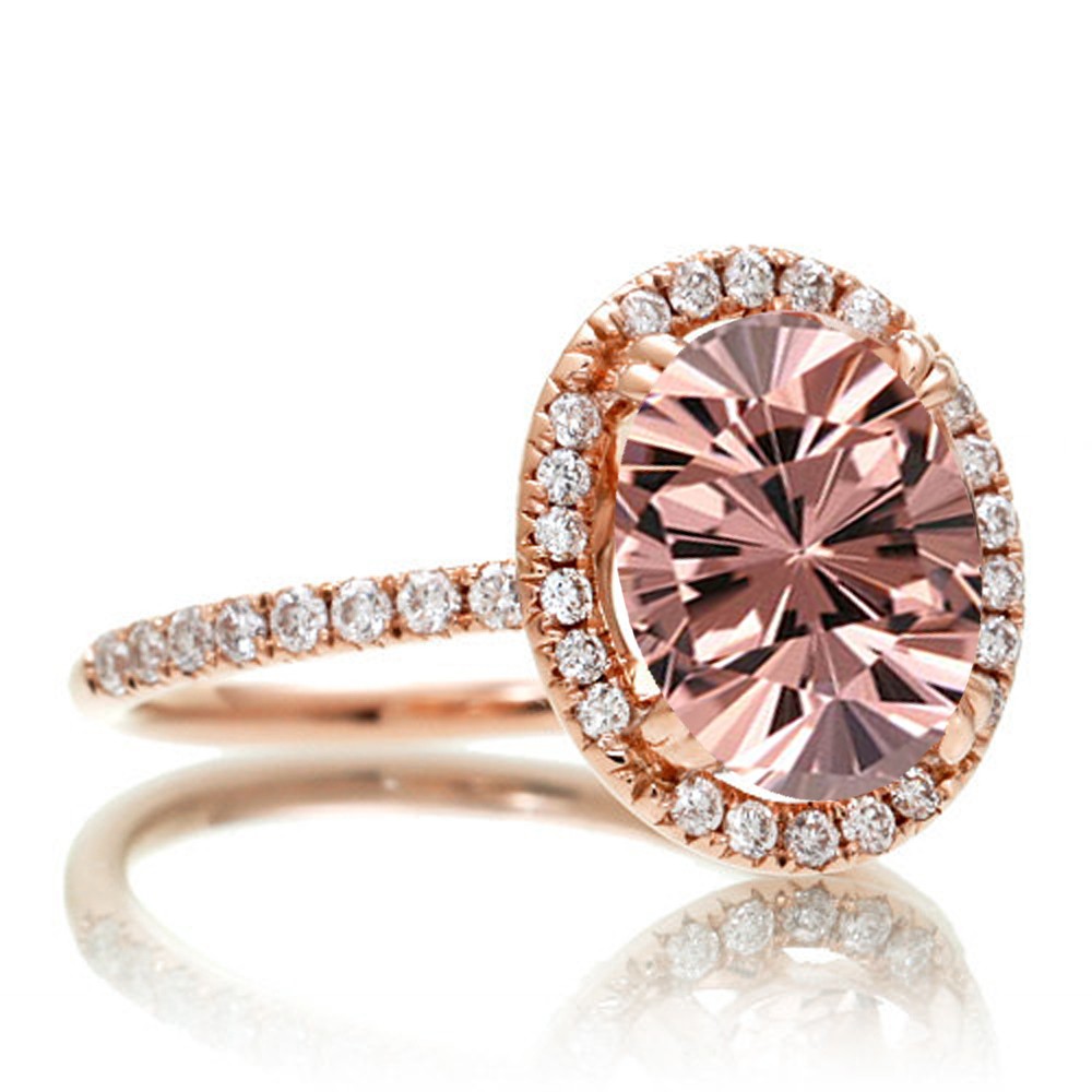 Round Cut Gem Stone Pink Morganite Engagement Ring On10k Rose Gold