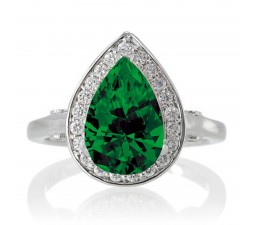 1.5 Carat Pear Cut Halo Emerald Engagement Ring  on 10k White Gold