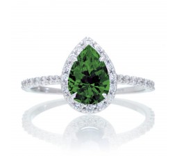 1.5 Carat Classic Pear Cut Emerald With Diamond Celebrity Engagement Ring on 10k White Gold