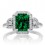 1.5 Carat Emerald Cut Three Stone Emerald Halo Diamond Ring on 10k White Gold