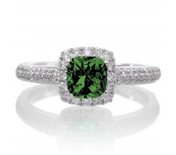 2 Carat Vintage Halo Emerald and Diamond Engagement Ring on 10k White Gold