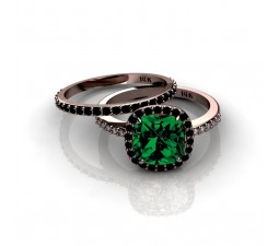 2.00 carat Emerald and Black diamond Halo Bridal Set in 10k Rose Gold