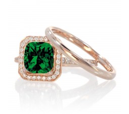 1.5 Carat Bestselling Princess Halo Bridal Set with Emerald and Diamond on 10k White Gold