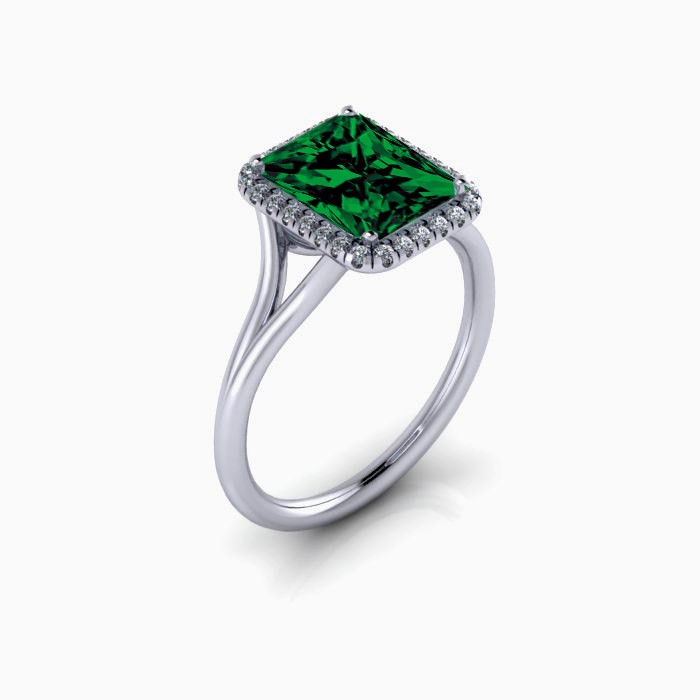 2.00 carat Emerald Cut Emerald and Diamond Halo Bridal Set in 10k White ...