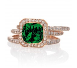 2.25 Carat Perfect Princess cut Emerald and Diamond Trio Halo Wedding Ring Set on 10k White Gold