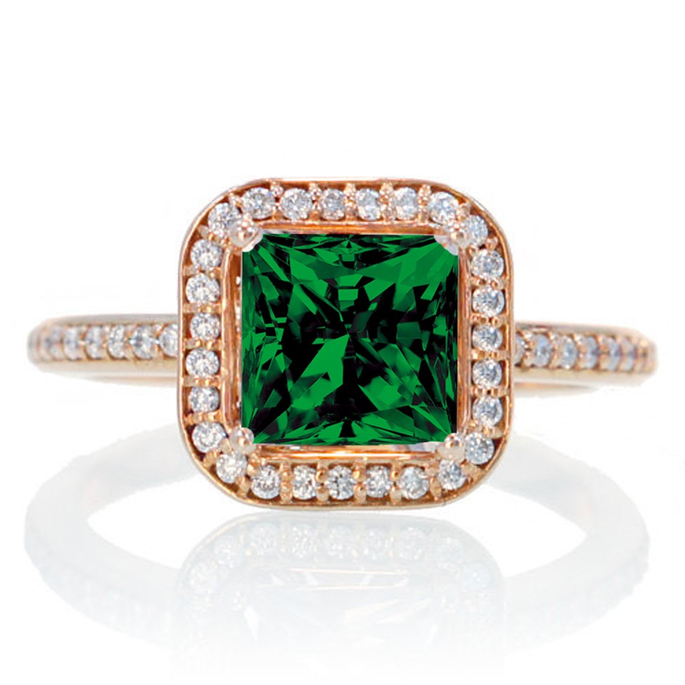 2.25 Carat Perfect Princess cut Emerald and Diamond Trio